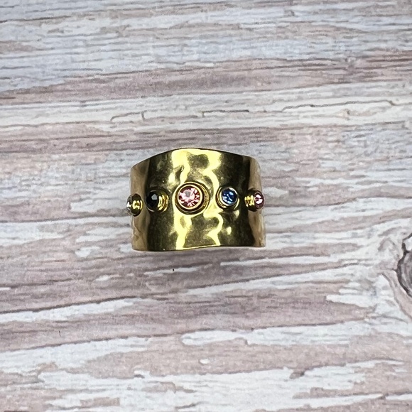 Hammered Gold Rhinestone Cuff Ring - Picture 4 of 9